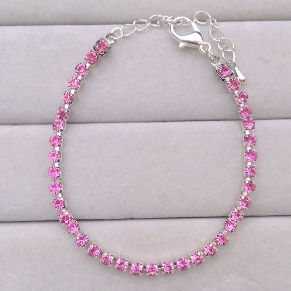 Rose Pink + Silver Crystal Tennis Bracelet - Picture 3 of 6